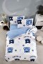 Blue Children's Duvet Cover Set with Elastic Sheet and Teddy Bear - 2