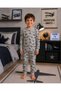 Boy's Cotton Gray Color Airplane Patterned Long Sleeve Seasonal Pajama Set