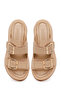 Women's Beige Double Buckle Thick Sole Leather Comfort Slippers 26Sfd341818 - 4