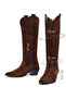 Women's Brown Thick Heeled Suede Leather Cowboy Boots 25Afd152910 - 2