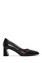 Women's Black Thick Short Heeled Genuine Leather Heeled Shoes Stiletto 25Sfd132518