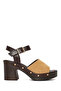 Women's Beige Ankle Buckle Thick Heeled Suede Leather Sandals 26Sfd240310