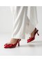 Women's Red Patent Leather Bow and Stone Accessory 7 cm Heeled Shoes and Bag Set - 2