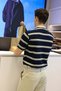 Men's Regular Fit Striped Knitwear Polo Neck T-Shirt Navy Blue - 7