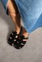 Pimela Black Suede Women's Slippers with Gold Accessories and Belt Buckle Detail - 2