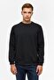 Oversize Mold Black O-Neck 3 Thread Soft Textured Sweat