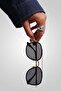 Men's Retro Half Frame Metal Sunglasses Black - 3
