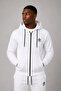 Men's Embroidered Zippered White Tracksuit Set, Cotton Thick Fleece Winter Bottom-Top Sweatshirt - 3