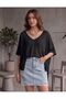 Women's Mercerized Casual V-Neck Short Sleeve Knitwear Blouse - 3