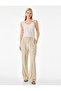 Viscose Fabric Textured Straight-Leg Trousers with Elastic Waist and Pockets - 2