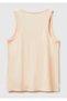 Women's Cream 100% Cotton Wide Round Neck Strap Tank Top - 2