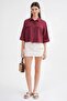 4660 women's short sleeve crop shirt burgundy - 2