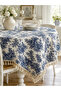 French Country Patterned Tasseled Duck Fabric Tablecloth