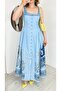 Women's Buttoned Bodice Square Neck Patterned Maxi Long Linen Dress - 5