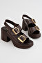 Heeled Bitter Brown Women's Double Buckle Sandals - 4