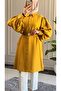 6423 - Comfortable Zippered Buttoned Viva Balloon Sleeve Long Tunic with Waist Belt Detail - 4