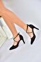 Black Satin Fabric Pointed Toe Women's Heeled Shoes M246066704 - 2