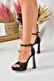 Black Satin Fabric Platform Thick Heeled Women's Shoes K404580104 - 5
