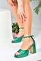 Green Satin Fabric Thick Platform Heeled Women's Shoes M570020804