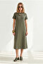 Women's Khaki Crew Neck Pocketed Modal Buttoned Flowy Dress Elb-19002666 - 3