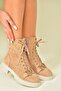 Camel Suede Lace up Women's Boots N820960002
