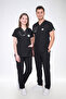 Unisex Soft Lycra Black Doctor Nurse Shift Uniform Set Scrubs