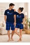 Women's Shorts Pajama Set Girls Printed Navy Blue Short Sleeve Summer Home Wear - 4