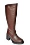 R654047703 Brown Genuine Leather Thick Heeled Women's Boots - 6