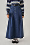Pile Detailed Denim Skirt Light Blue - 3