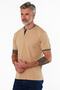 Men's Long Judge Collar Short Sleeve Basic Beige T-Shirt - 4
