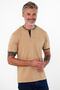 Men's Long Judge Collar Short Sleeve Basic Beige T-Shirt - 6