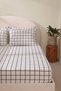 White Colored, Mini Plaid Patterned Elastic Sheet Set, Single/ Double/ King Size