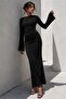 Black Boat Neck Back Detailed Maxi Long Dress MG1993