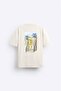 Crew Neck Palm Printed Oversize Beige Men's T-Shirt - 4