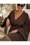 Brown 2 Layer Muslin Woven 100% Cotton Muslin Kimono Bathrobe, Breathable and Lightweight Fabric