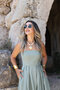 Khaki strapless pleated dress - 3