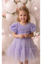 Lilac 3D Rose Patterned Skirt with Ruffles at the Hem Graduation Special Occasion Girls' Dress - 3