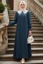 Baby Collar Denim Navy Blue Hijab Dress 19120L