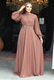 Lace Detailed Brown Hijab Evening Dress 3435Kh - 3