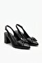 Beren Women's Black Bow Tie Open Back 5 cm Heeled Shoes