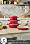 Swiss Crystal Neocast 7 Piece Cast Iron Pot and Pan Set Red - 2 Oven Gloves - 4