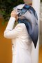 100% Twill Silk Tie-Dye Flower Patterned Turquoise - Gray Colored 90X90 Scarf Planting Shape: Hand Sewing - 7