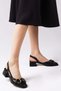Dita Black Color Buckle Accessory Open Back Women's Short Heeled Shoes - 5