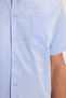 Men's Regular Fit Classic Cut Cotton Short Sleeve Dobby Blue Shirt - 4