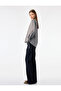 Viscose Classic Collar Striped Shirt with Buttoned Sleeves and Tie Detail - 4