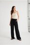 Women's Black Loose Cut Wide Leg Linen Trousers with Elastic Waist - 3