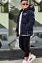 Boys' Hooded Printed Reflective Detailed Nova Fabric Winter Inflatable Coat Km4017 - 7