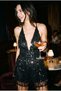 Women's Black Belted Dangle Sequin Cross Strap Jumpsuit Dress