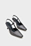 Open Back Blunt Toe Stoned Medium Platinum Heeled Women's Shoes