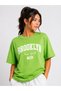 Women's Oversize 100% Cotton Brooklyn Printed Comfortable Fit T-Shirt - Green - 2